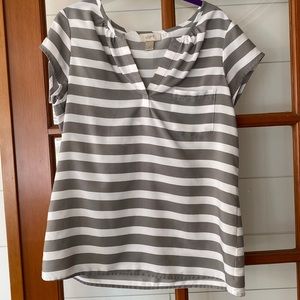 Gray and white striped Loft shirt, short sleeved